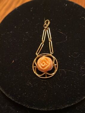 12 K GoldPendant Necklace with Coral Rose Accent - Women Jewelry